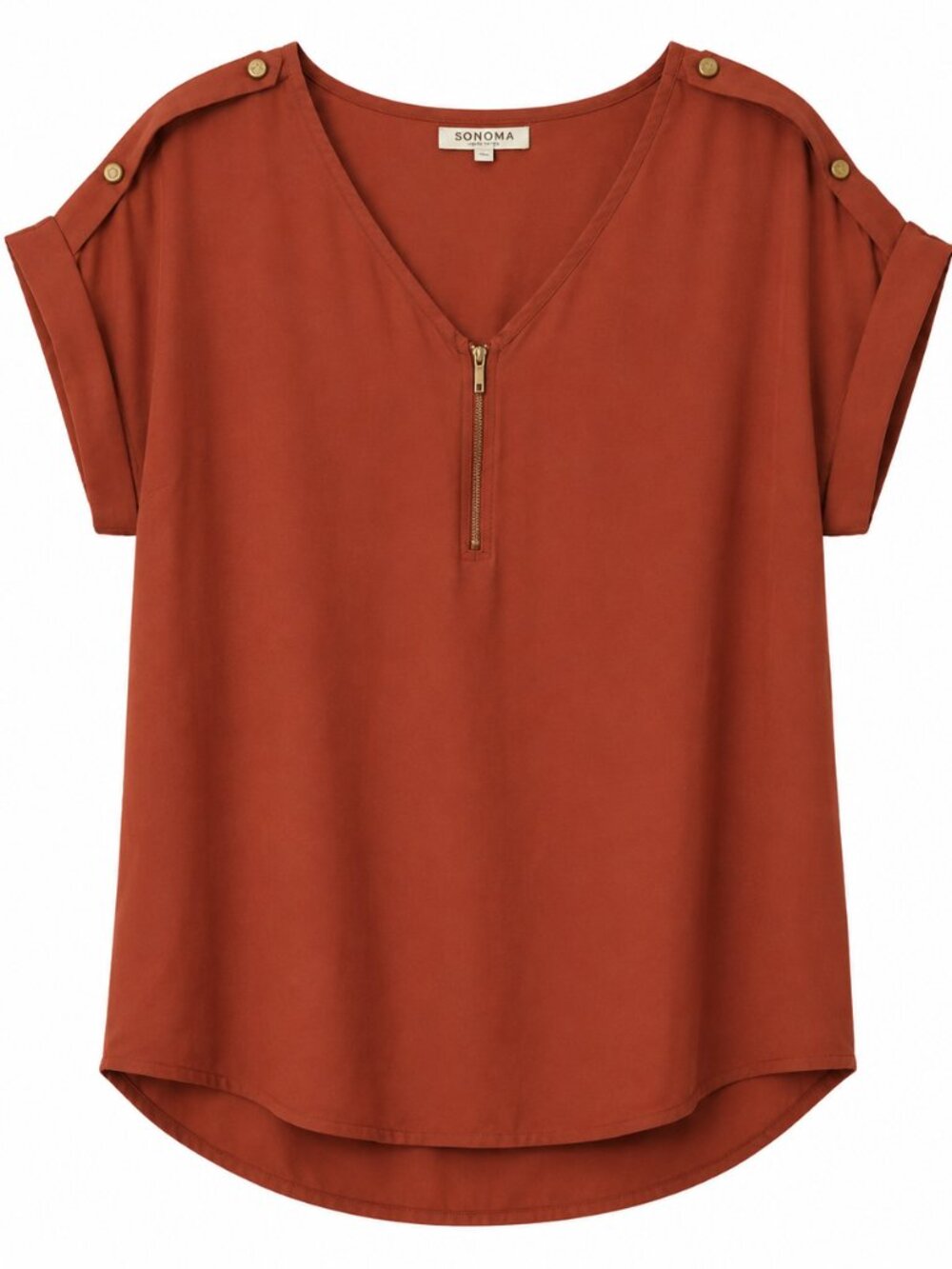 Speed Limit 98 Rust Blouse with Gold Buttons /zipper Fall AUTUMN Office Casual